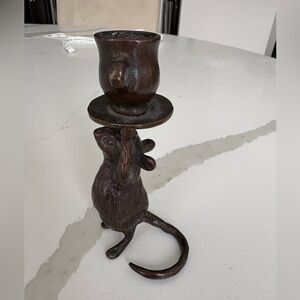 Resin Bronze Mouse with teacup taper candle holder